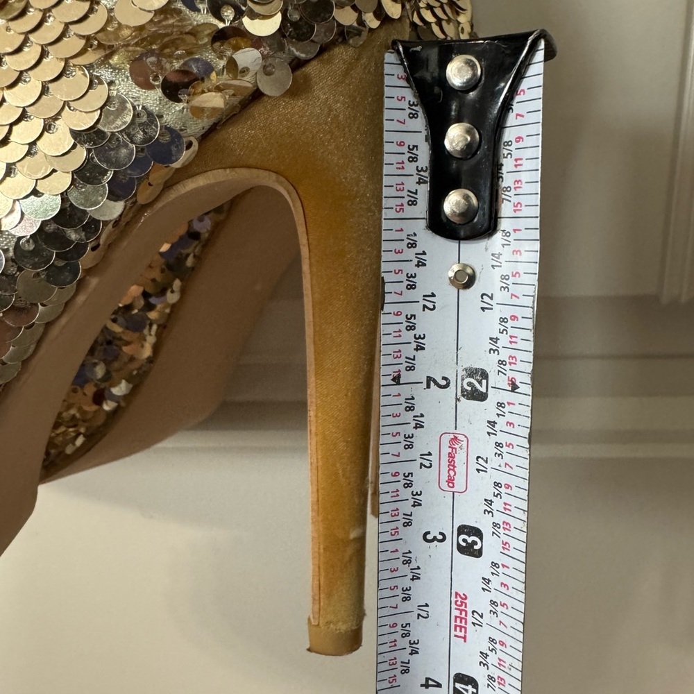 CAMSSOO 🌟 Gold Sequins Over-the-Knee Stiletto Peep-Toe Boots (Women's Size 8.5) - Picture 13 of 16